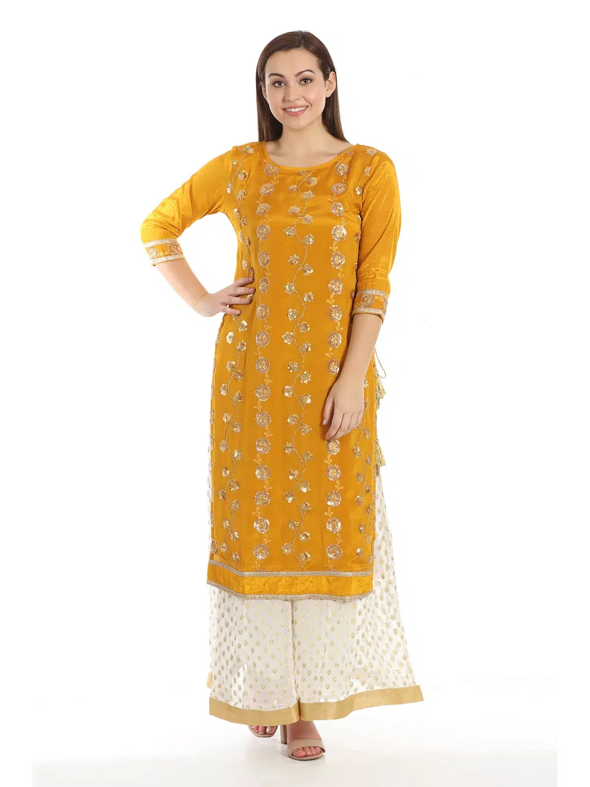Embroidered Yellow Kurti For Women