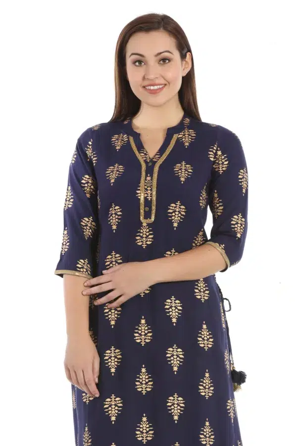Printed Navy Blue Color Kurti For Women