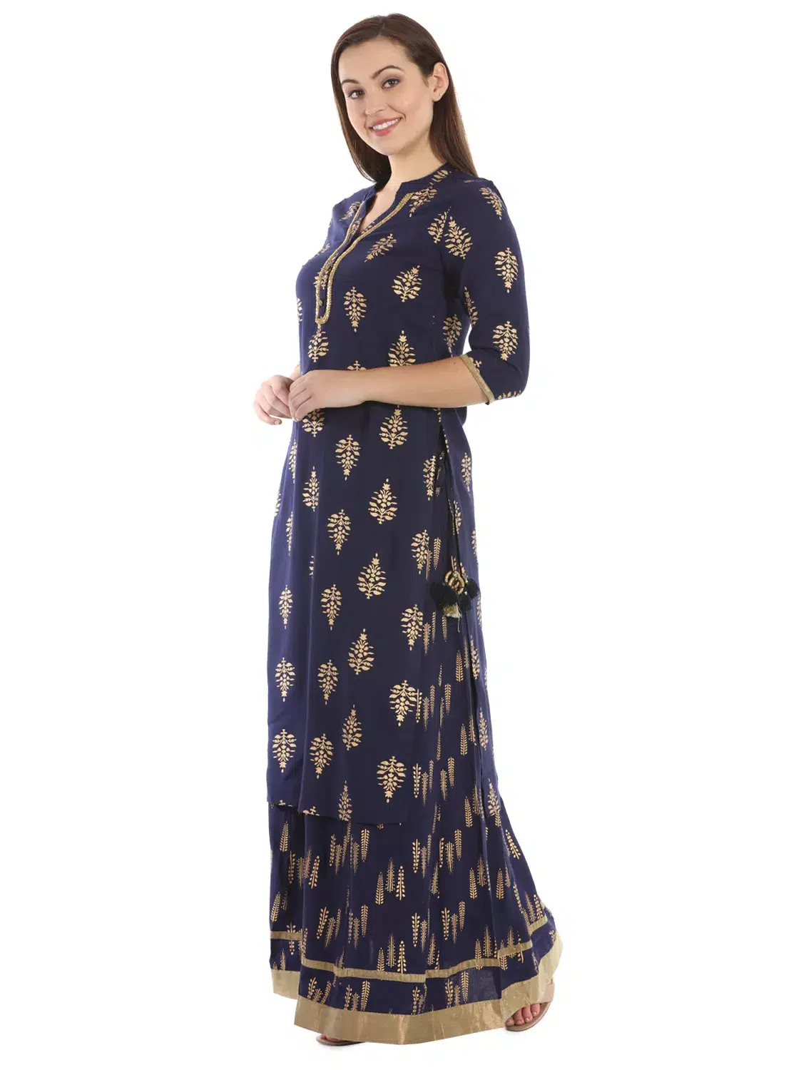 Printed Navy Blue Color Kurti For Women