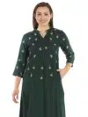 Solid Bottle Green Kurta For Women