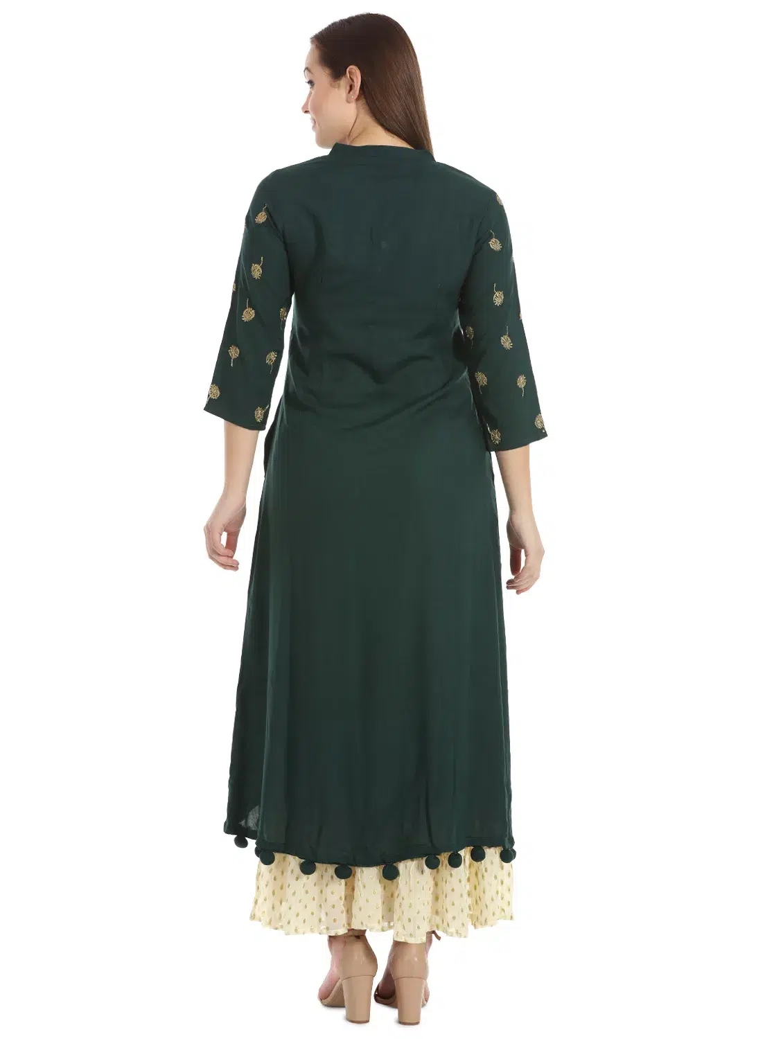 Solid Bottle Green Kurta For Women