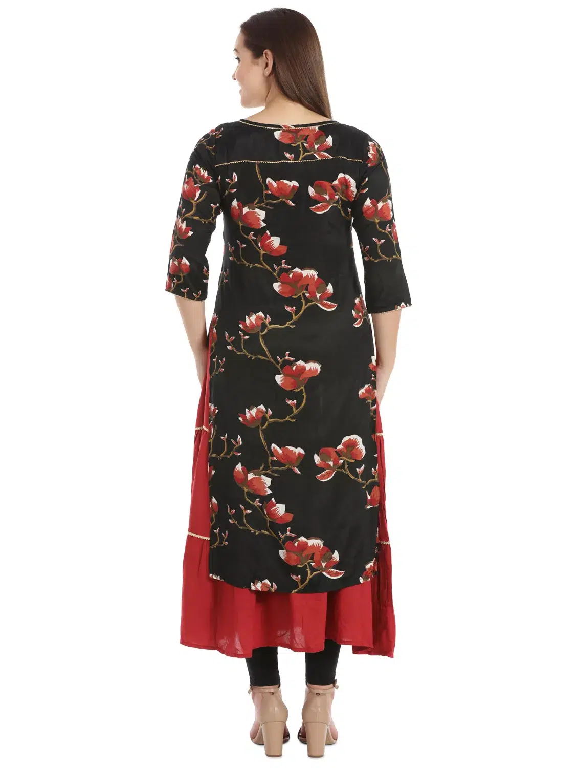 Floral Printed Black And Red Kurti For Women