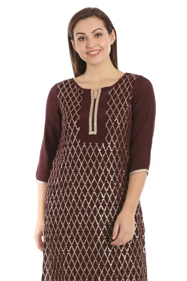 Embroidered Brown Kurti For Women