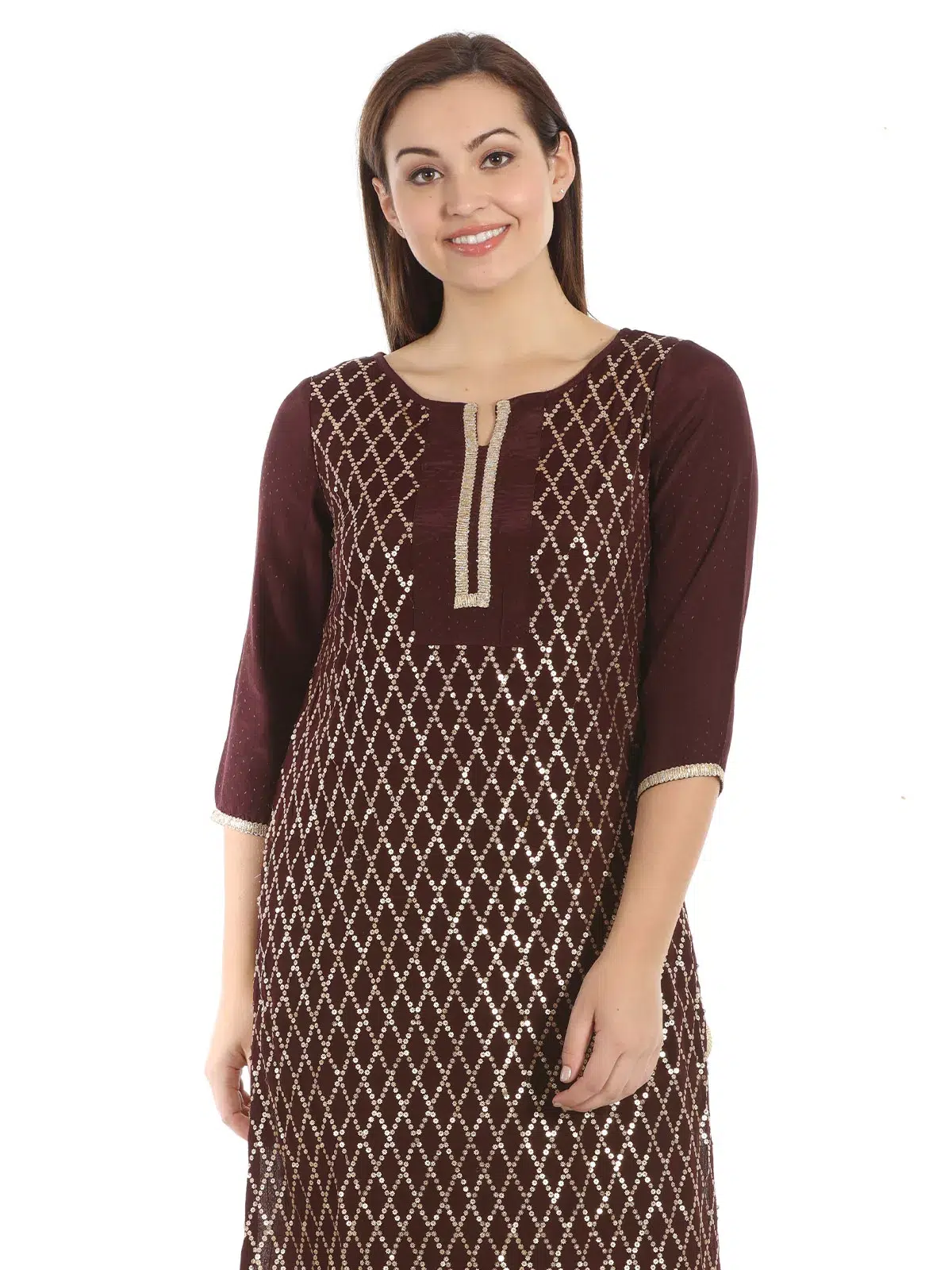 Embroidered Brown Kurti For Women