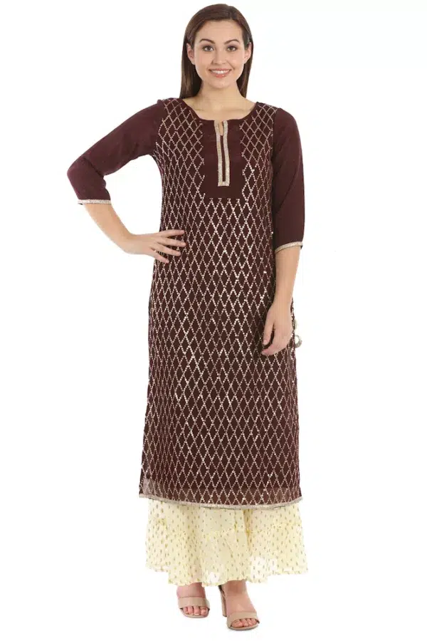 Embroidered Brown Kurti For Women