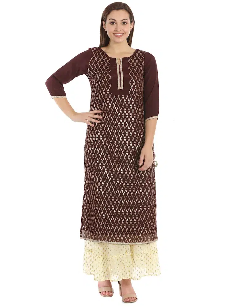 Embroidered Brown Kurti For Women