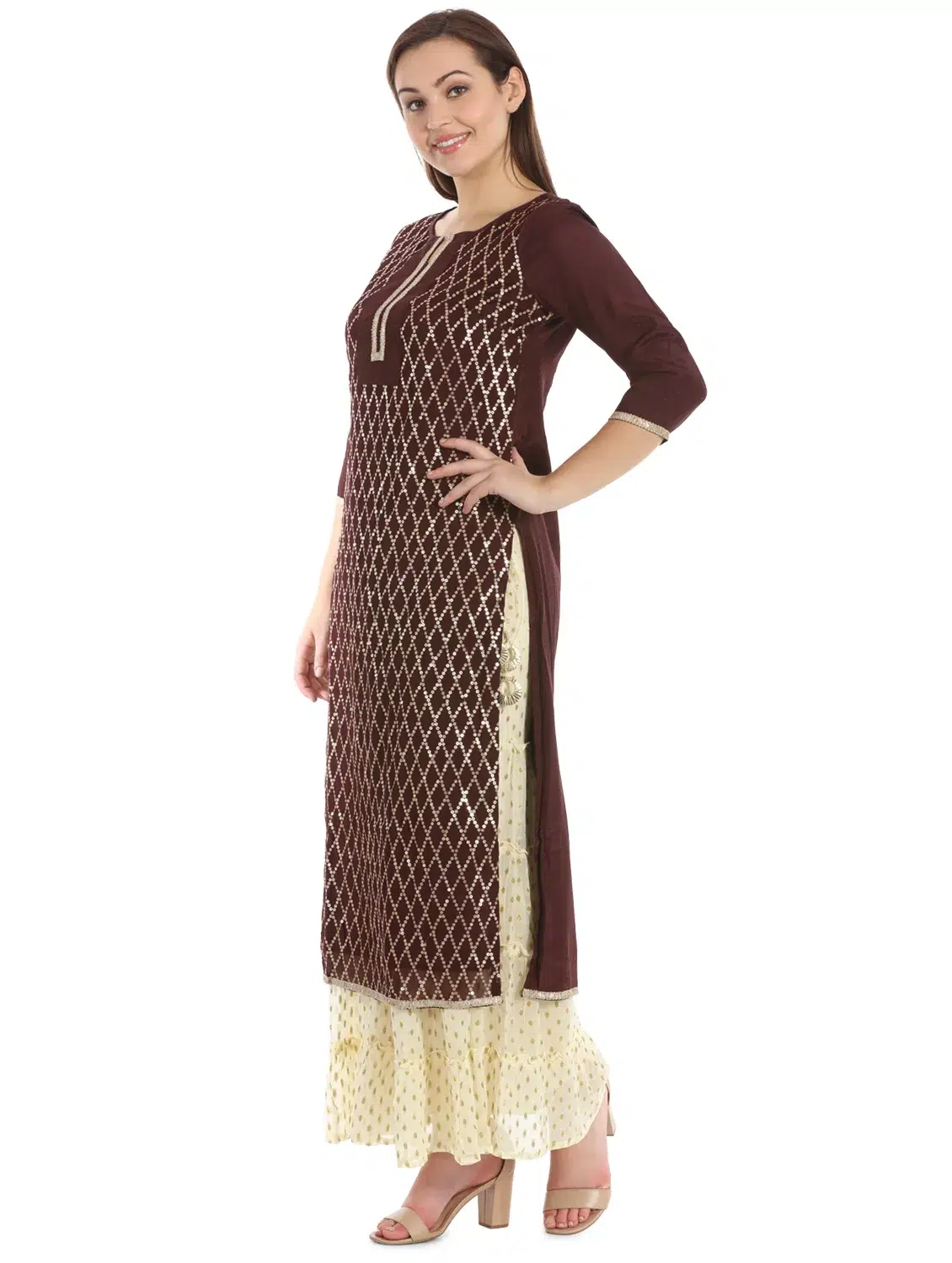 Embroidered Brown Kurti For Women