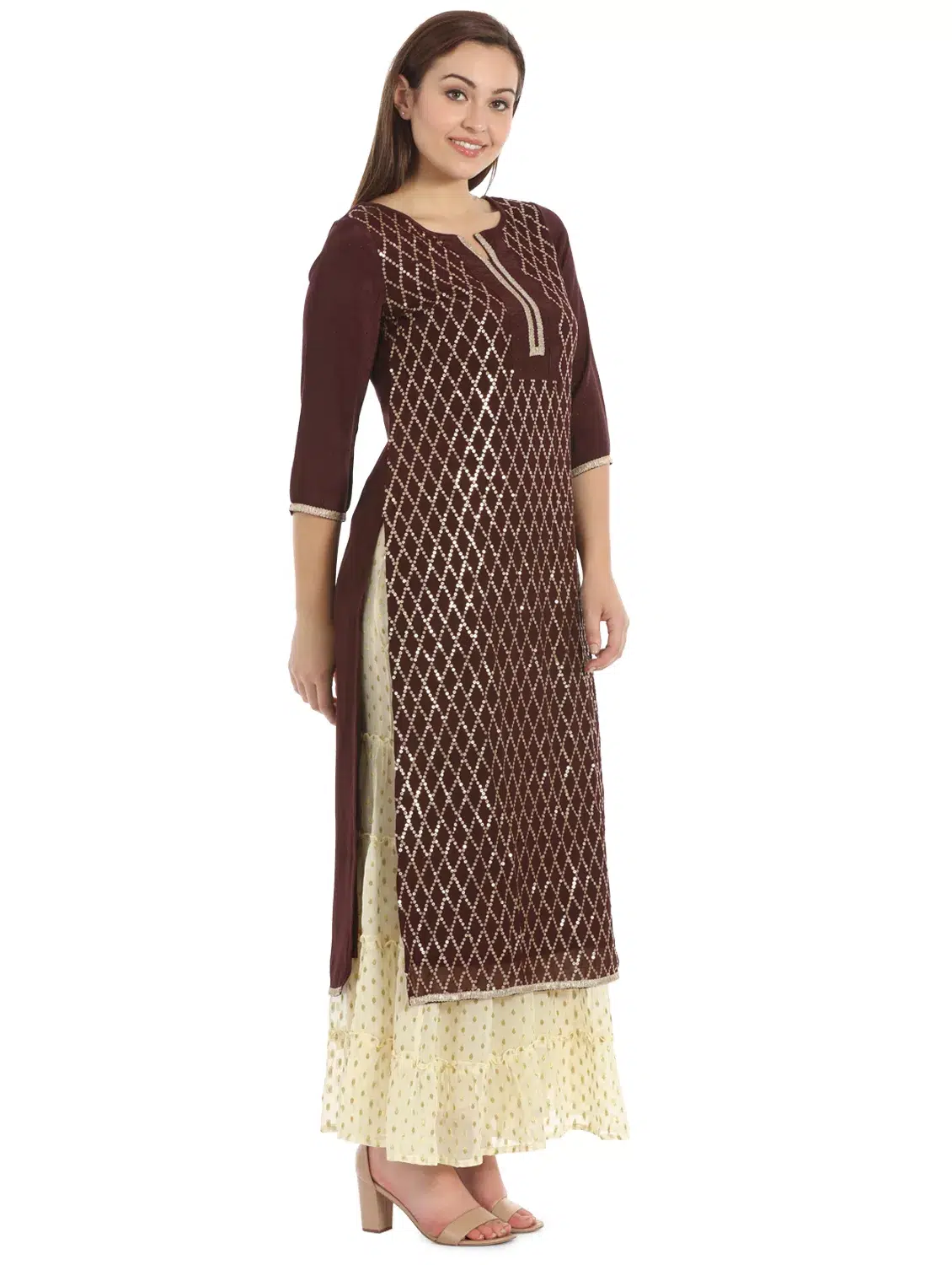 Embroidered Brown Kurti For Women