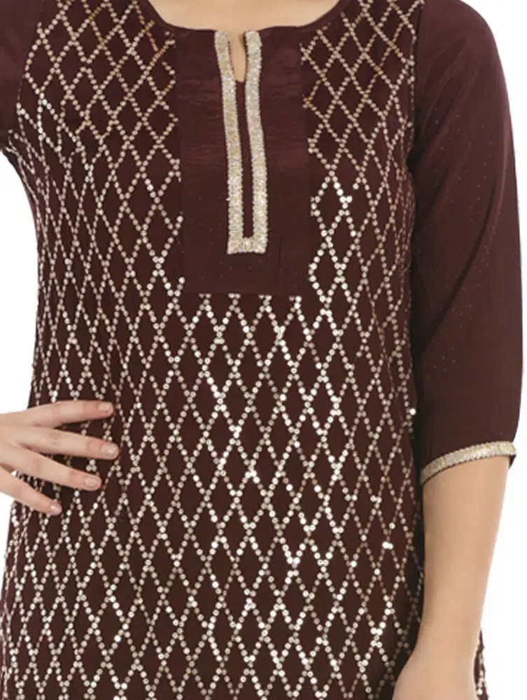 Embroidered Brown Kurti For Women
