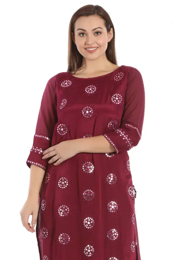 Embroidered Wine Colour Kurta For Women