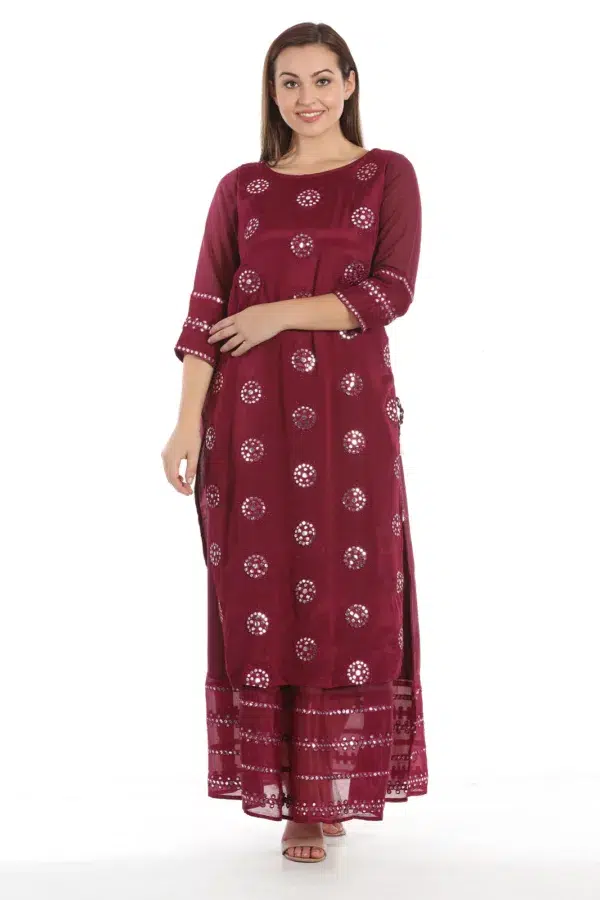 Embroidered Wine Colour Kurta For Women