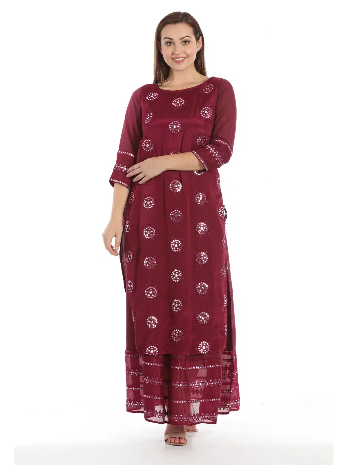 Embroidered Wine Colour Kurta For Women