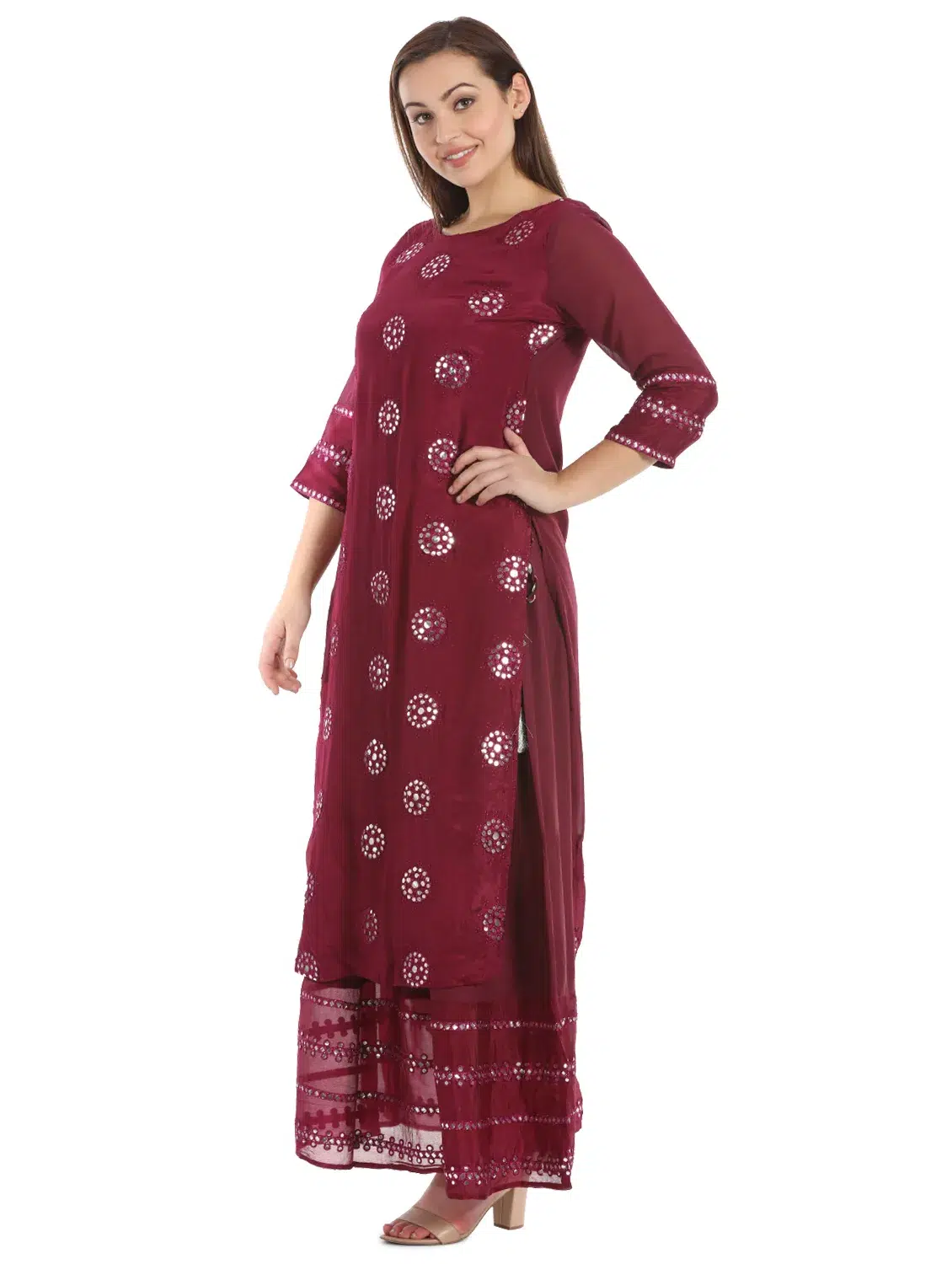 Embroidered Wine Colour Kurta For Women