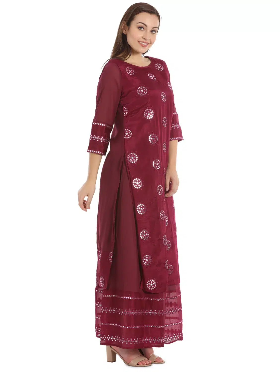 Embroidered Wine Colour Kurta For Women