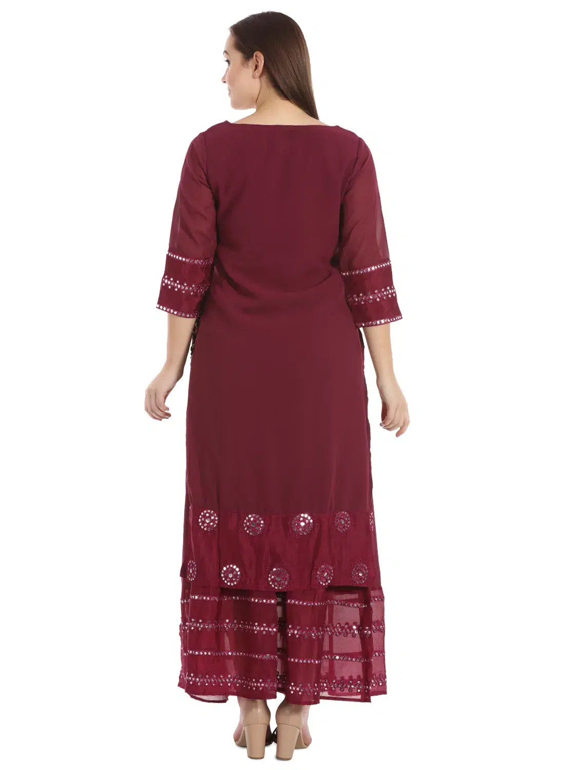 Embroidered Wine Colour Kurta For Women