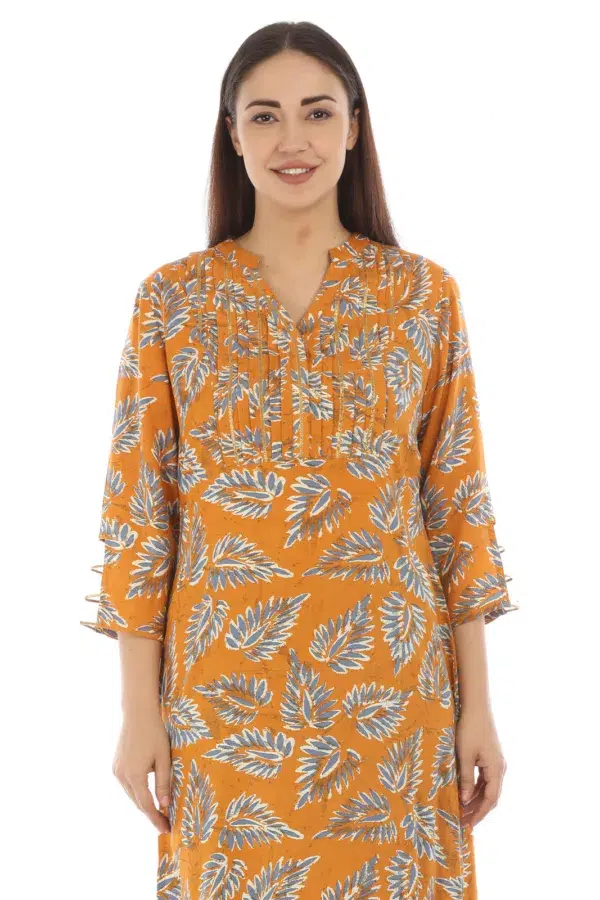 Orange Kurti For Women Printed