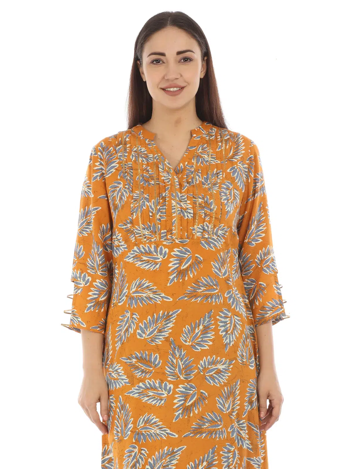 Orange Kurti For Women Printed