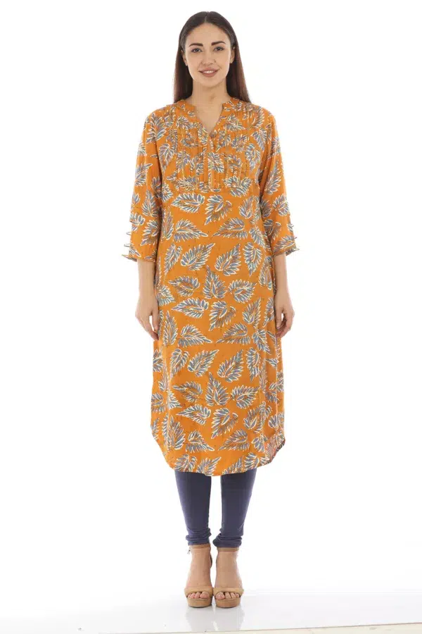 Orange Kurti For Women Printed