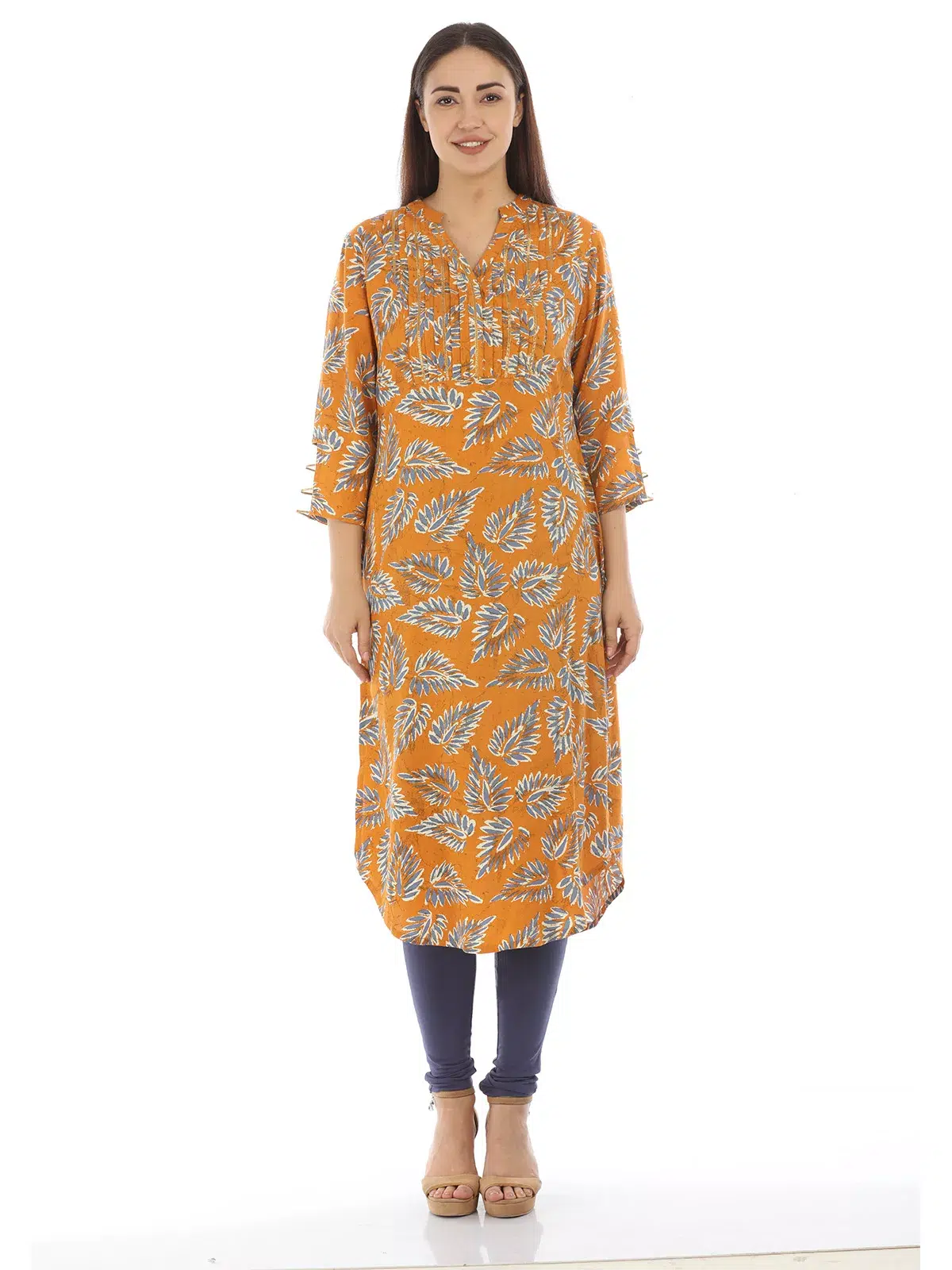 Orange Kurti For Women Printed