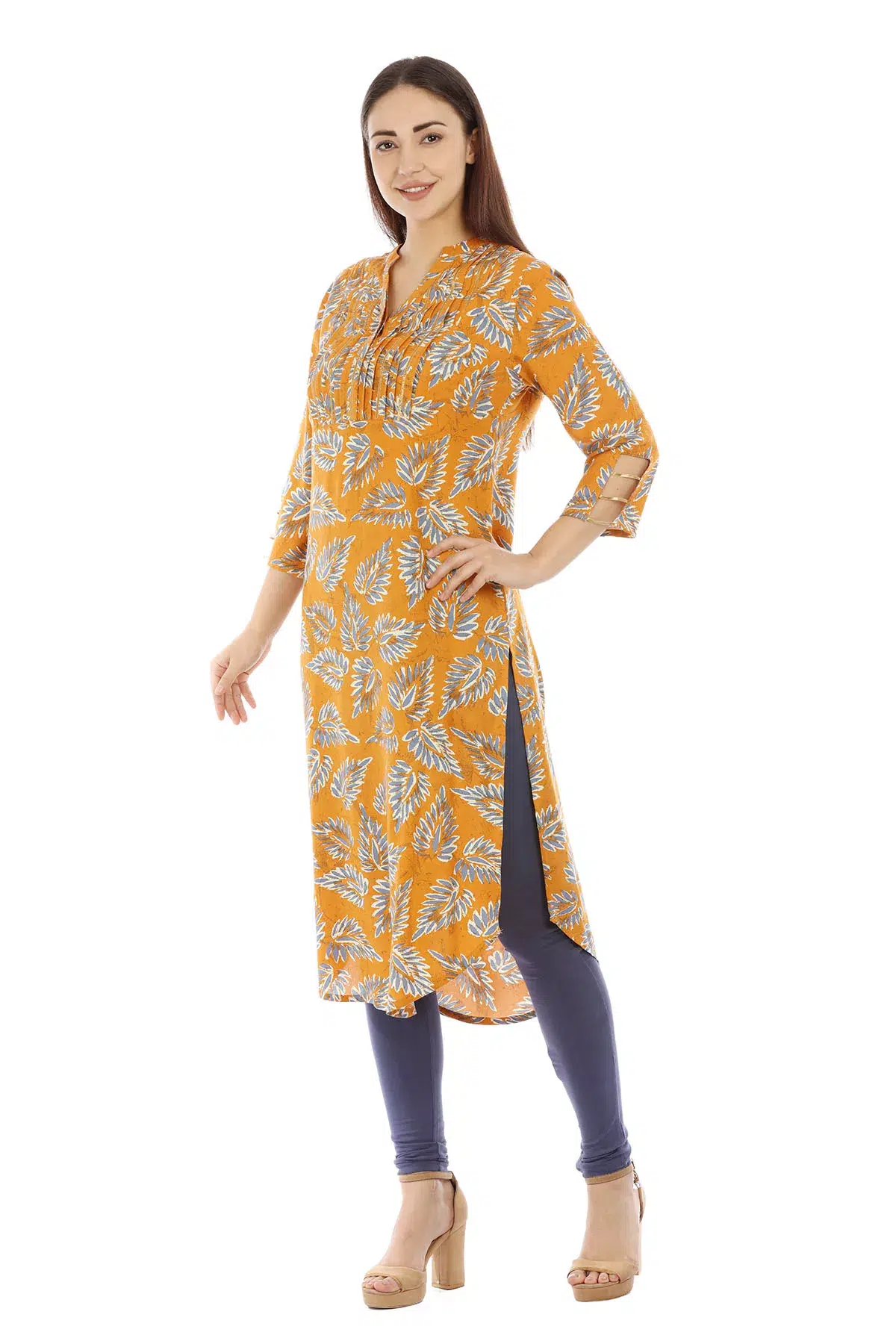 Orange Kurti For Women Printed