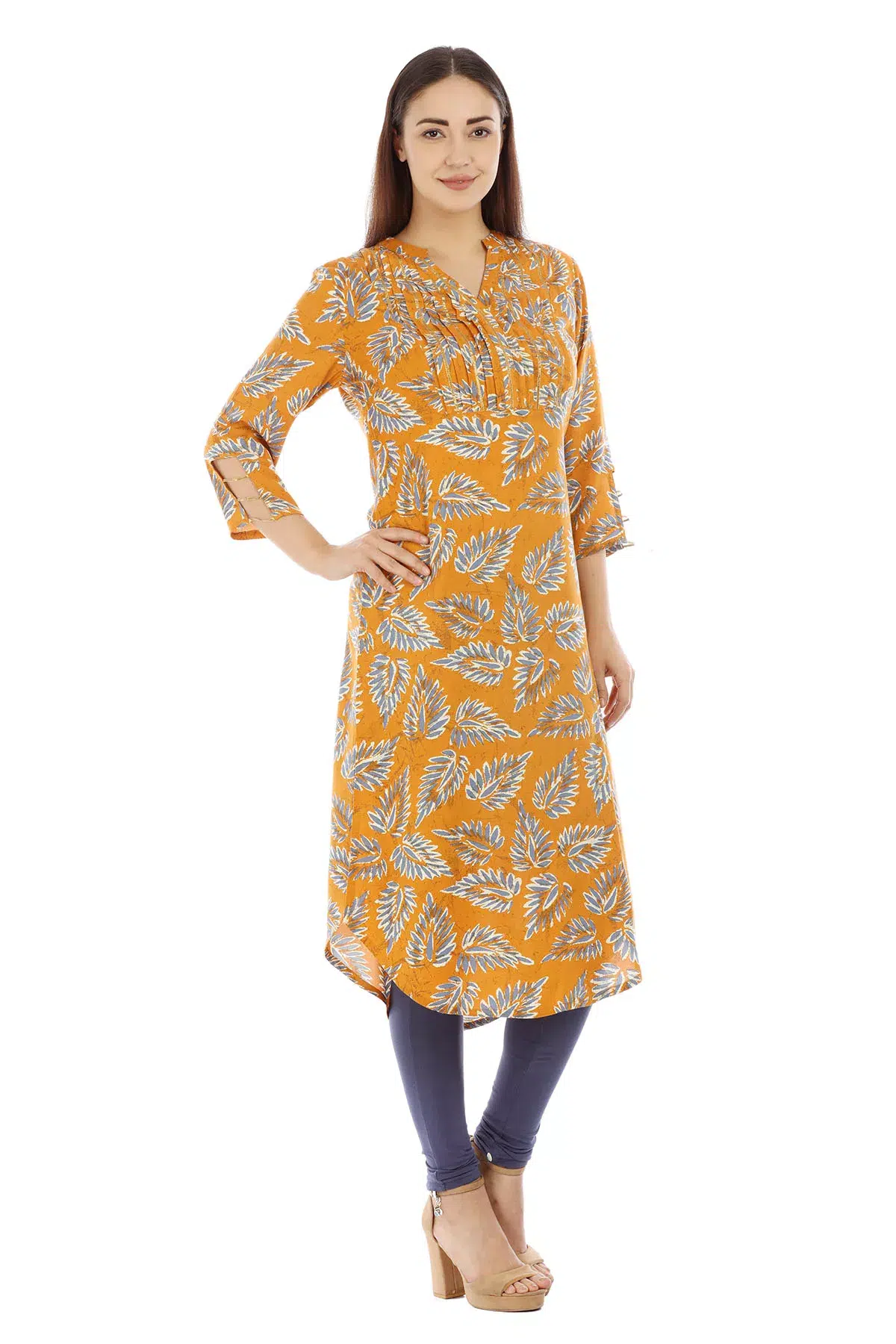 Orange Kurti For Women Printed