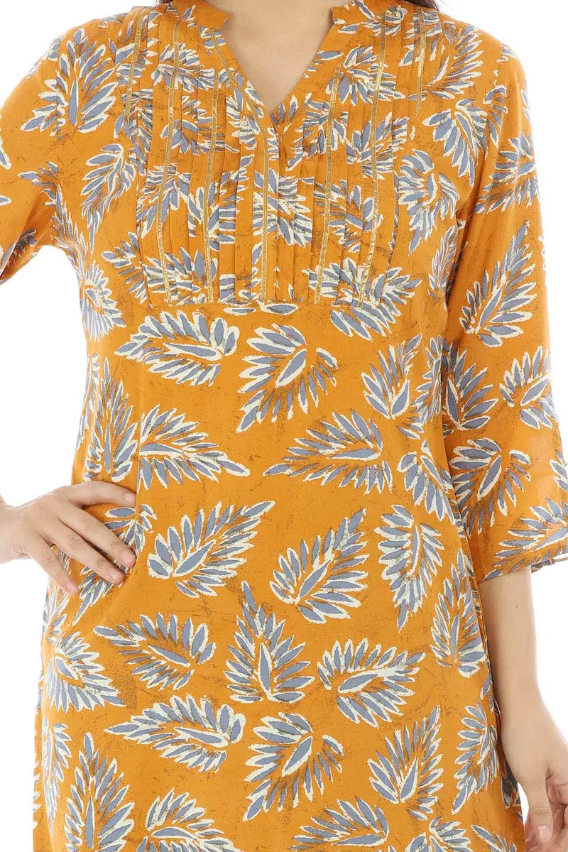 Orange Kurti For Women Printed