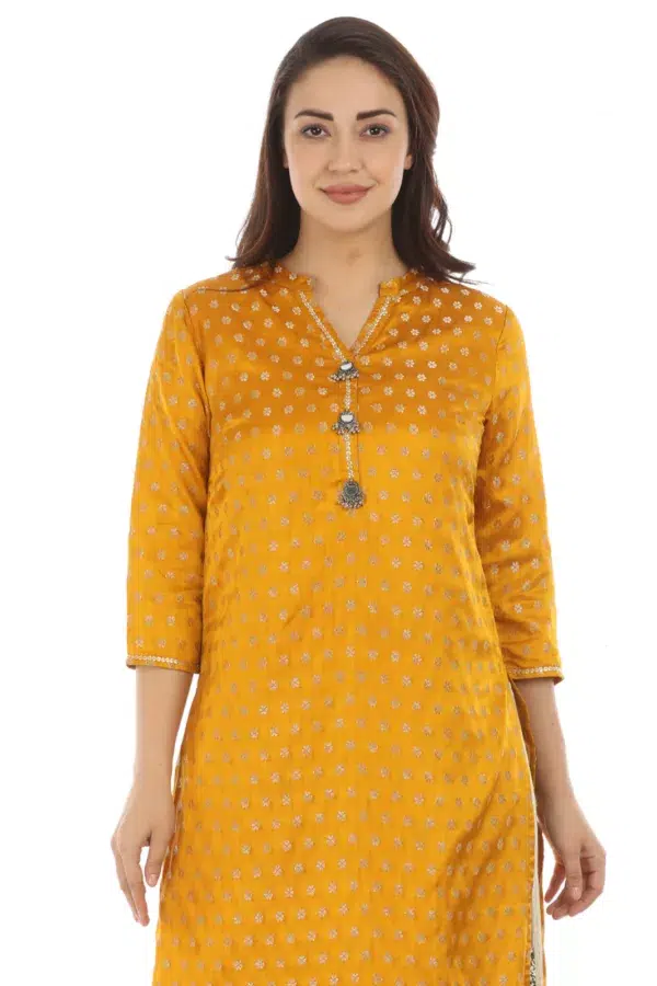 Textured Yellow Kurti For Haldi For Women