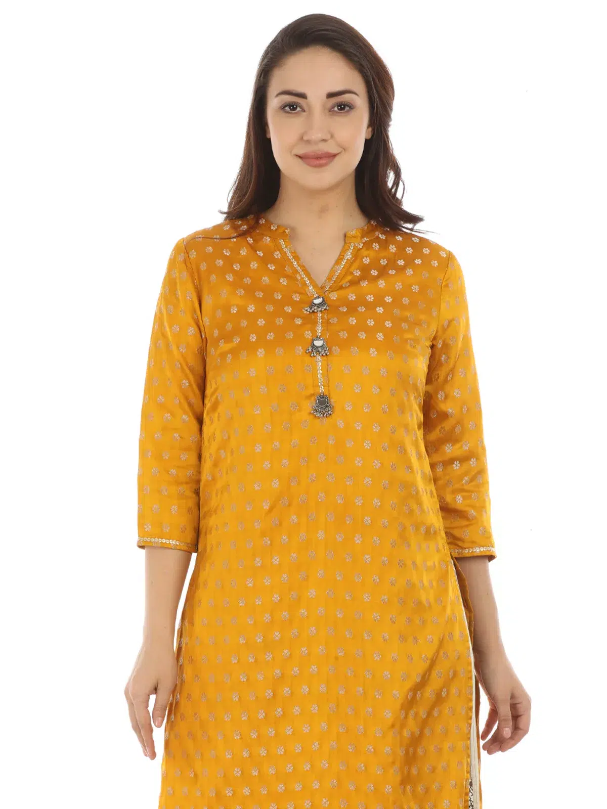 Textured Yellow Kurti For Haldi For Women