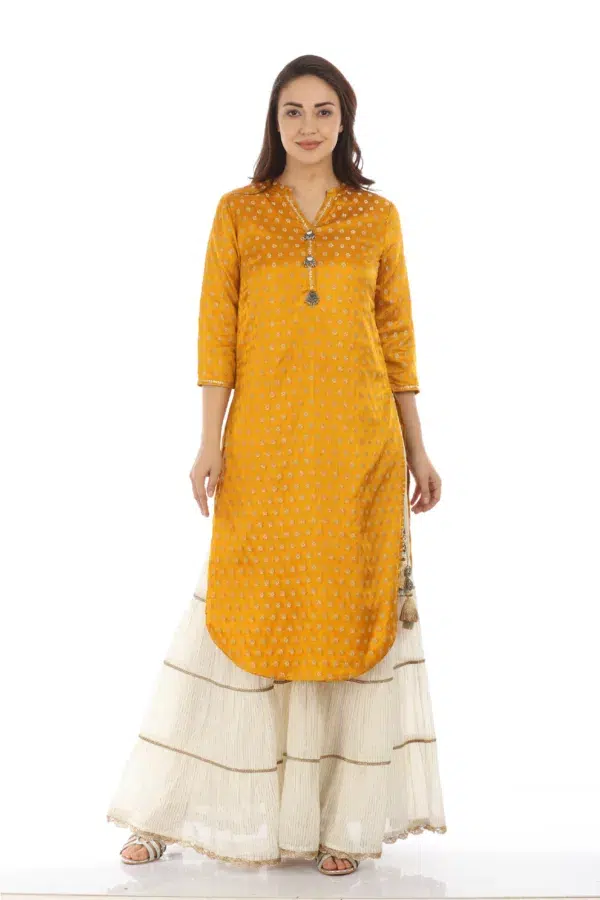 Textured Yellow Kurti For Haldi For Women