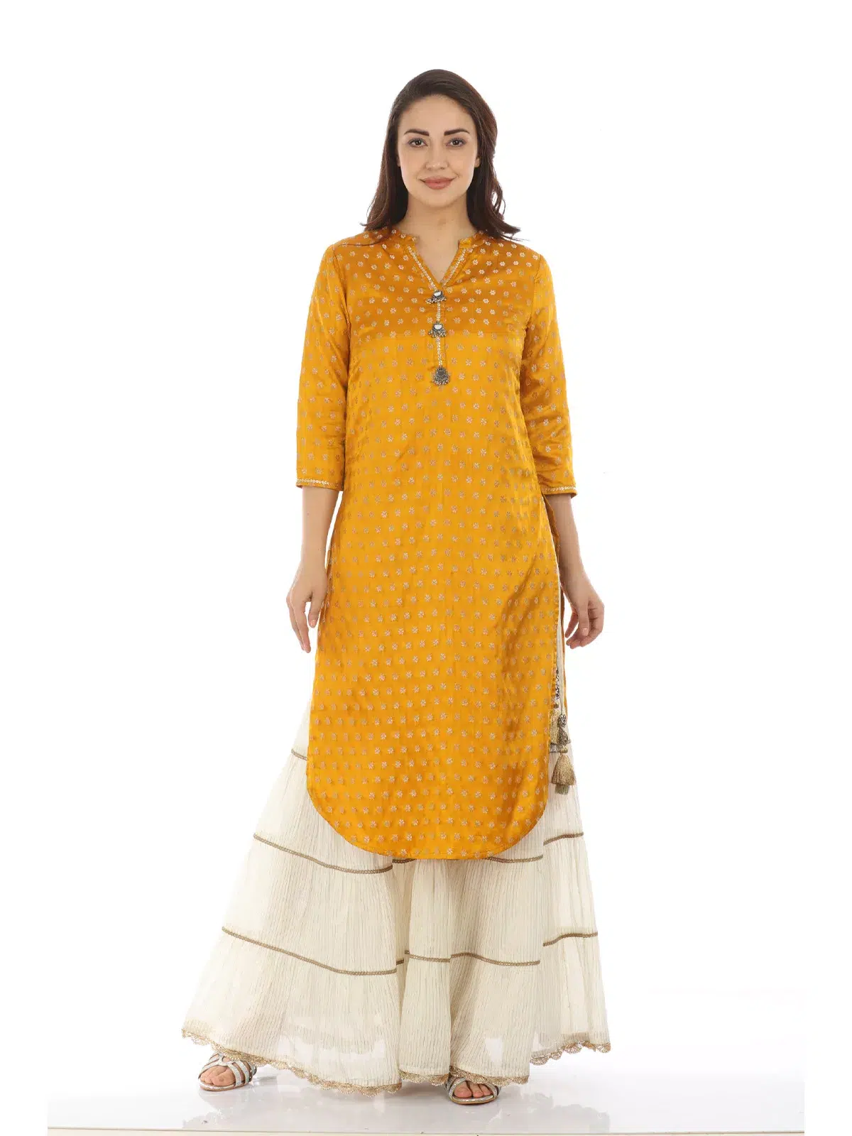 Textured Yellow Kurti For Haldi For Women