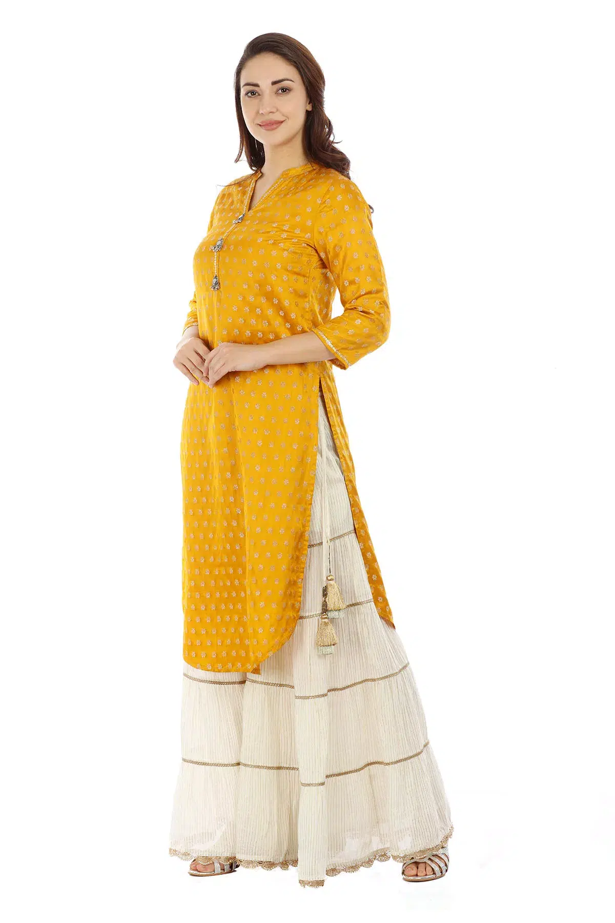 Textured Yellow Kurti For Haldi For Women