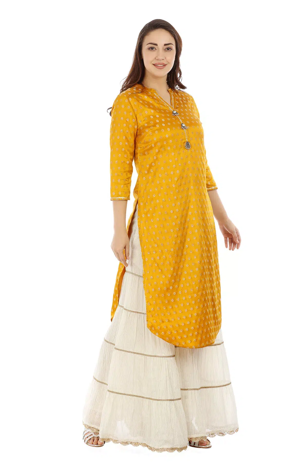 Textured Yellow Kurti For Haldi For Women
