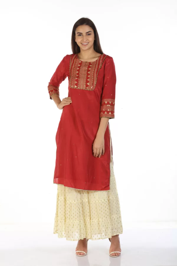 Embroidered Red Kurti For Women