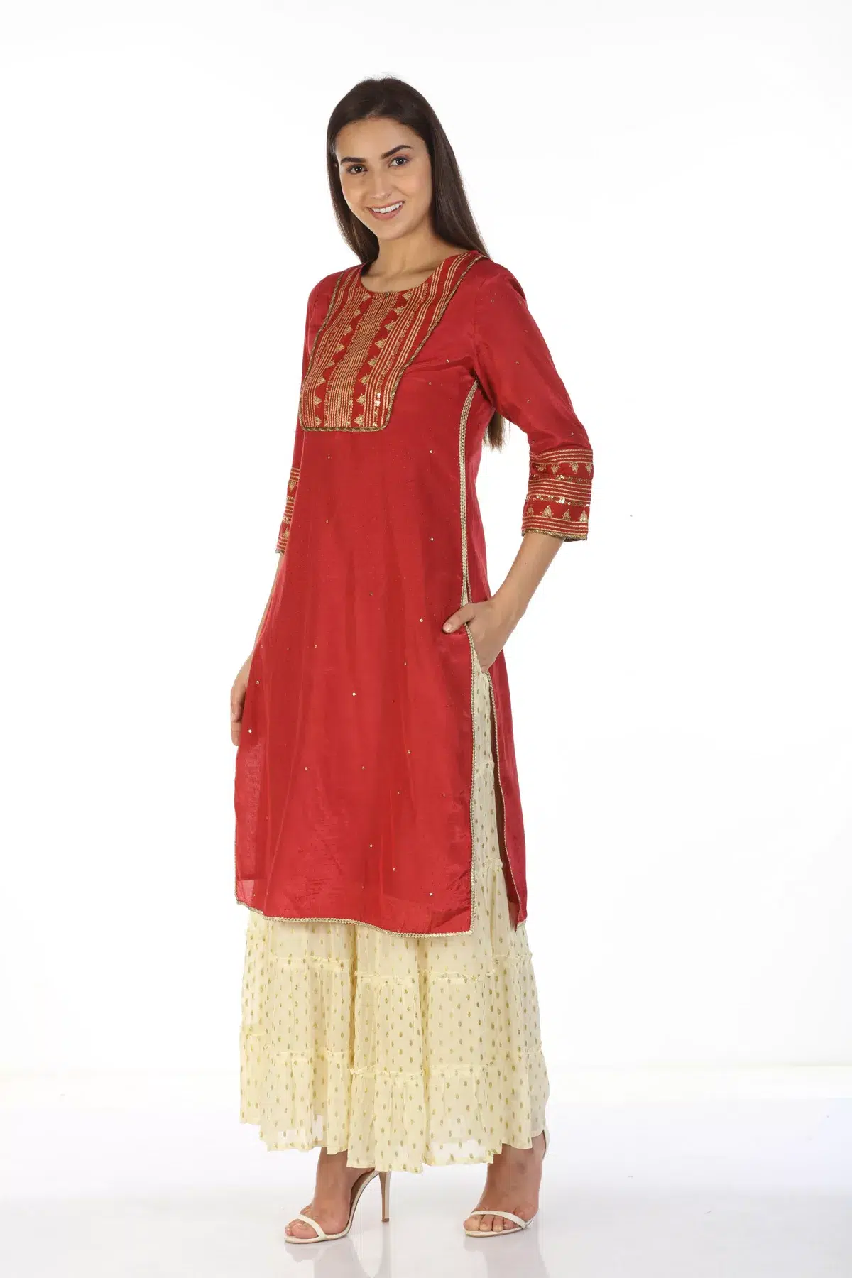 Embroidered Red Kurti For Women
