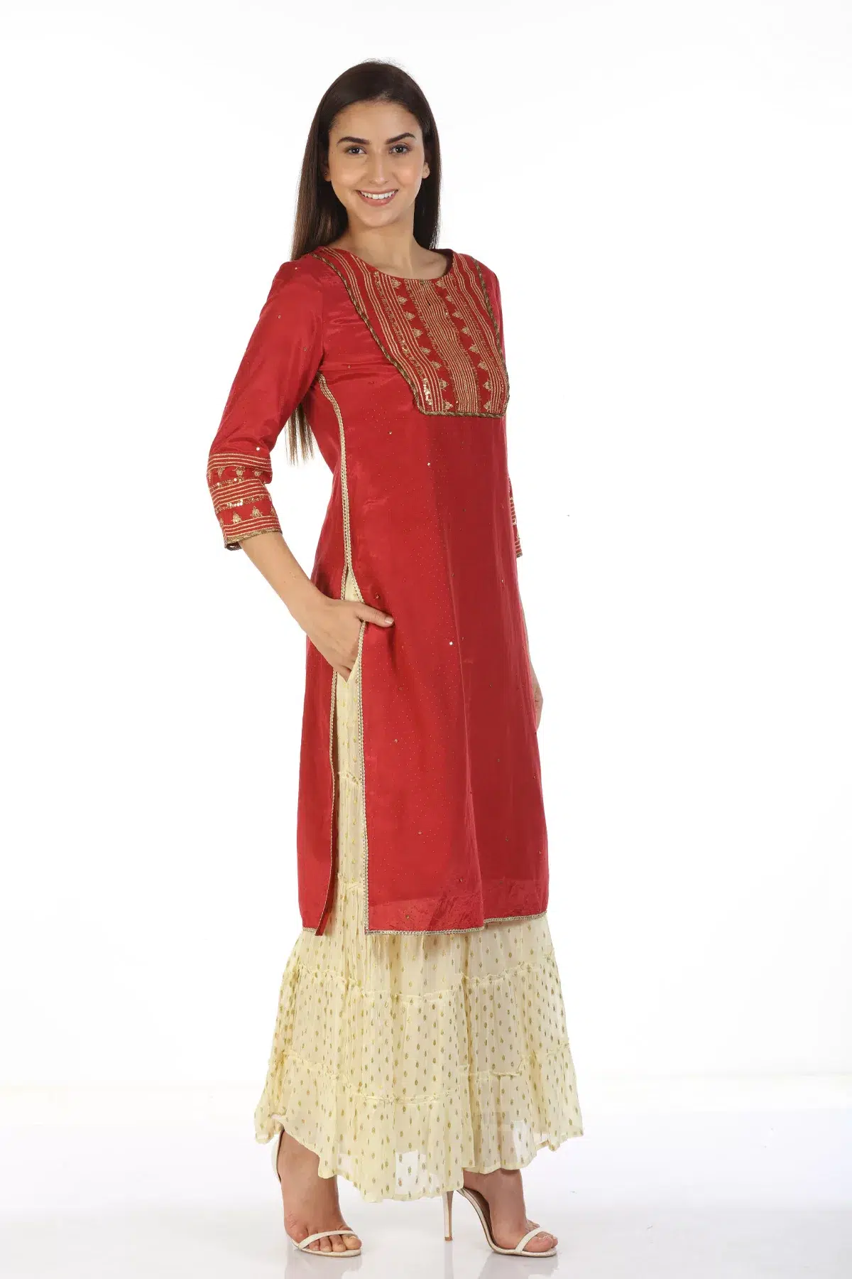 Embroidered Red Kurti For Women