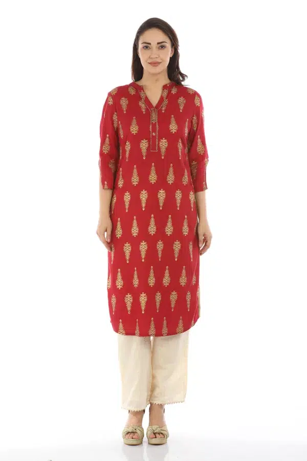 Printed Red Kurti Online For Women