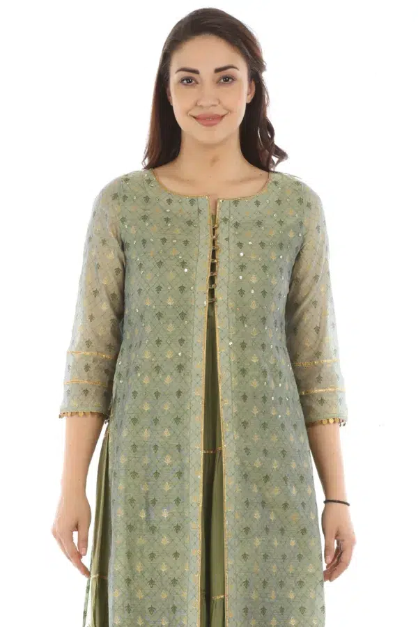 Printed Olive Green Kurta For Women