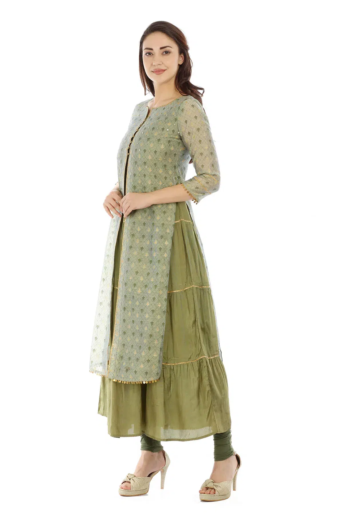Printed Olive Green Kurta For Women