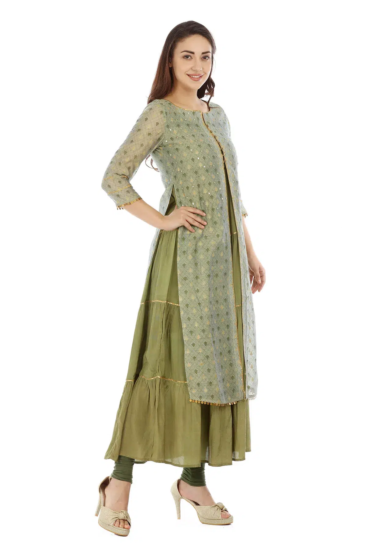 Printed Olive Green Kurta For Women