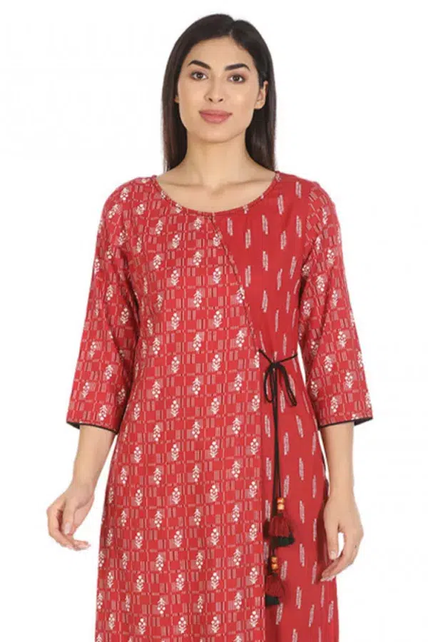 Red Printed Women Kurti Long
