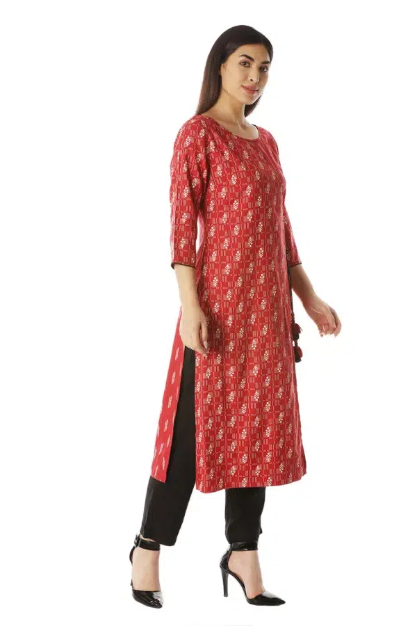 Red Printed Women Kurti Long