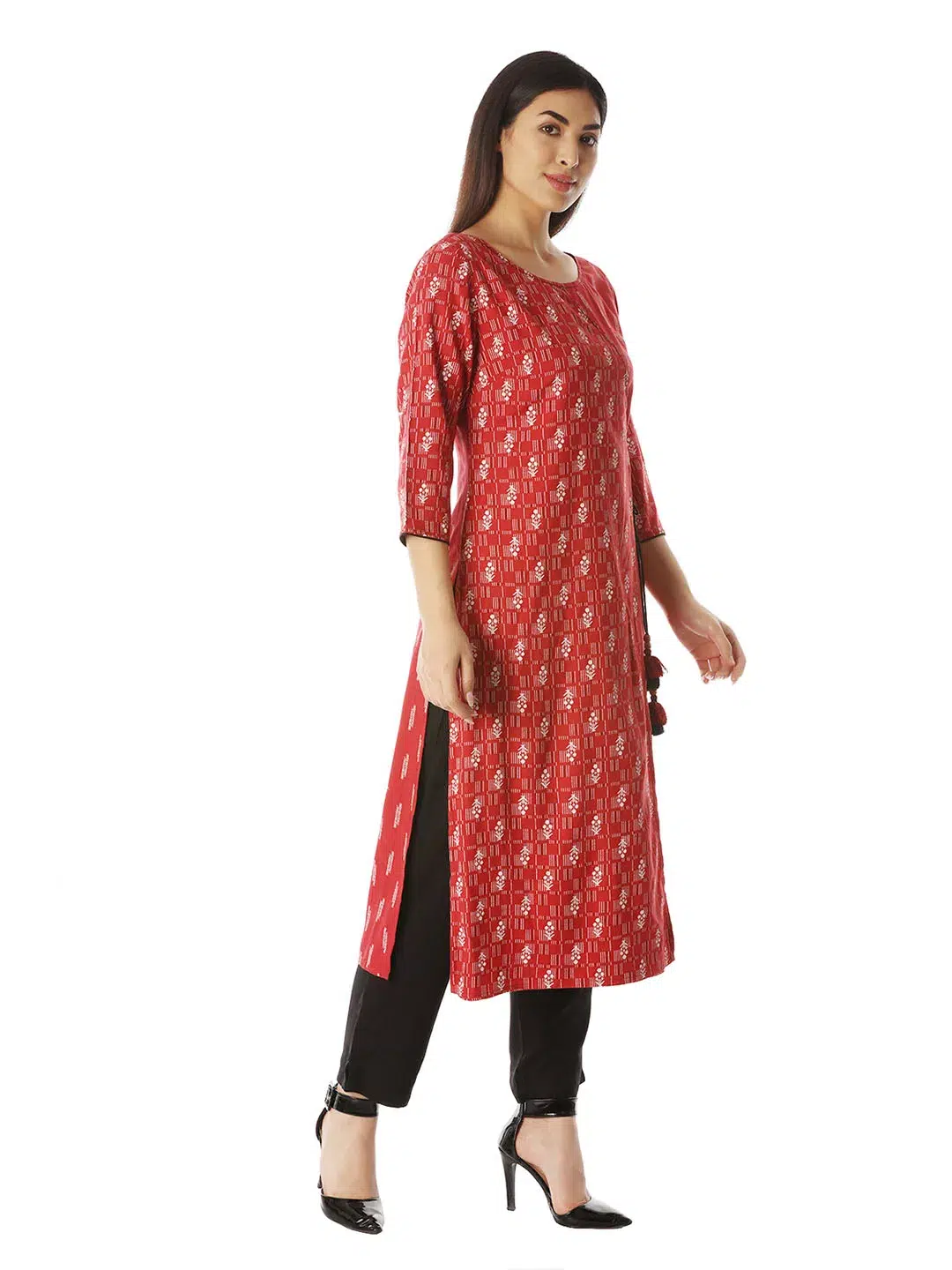 Red Printed Women Kurti Long