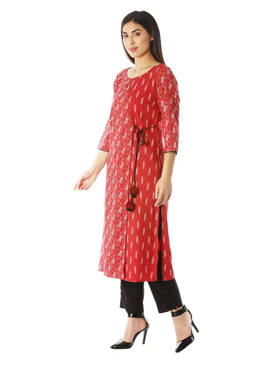 Red Printed Women Kurti Long