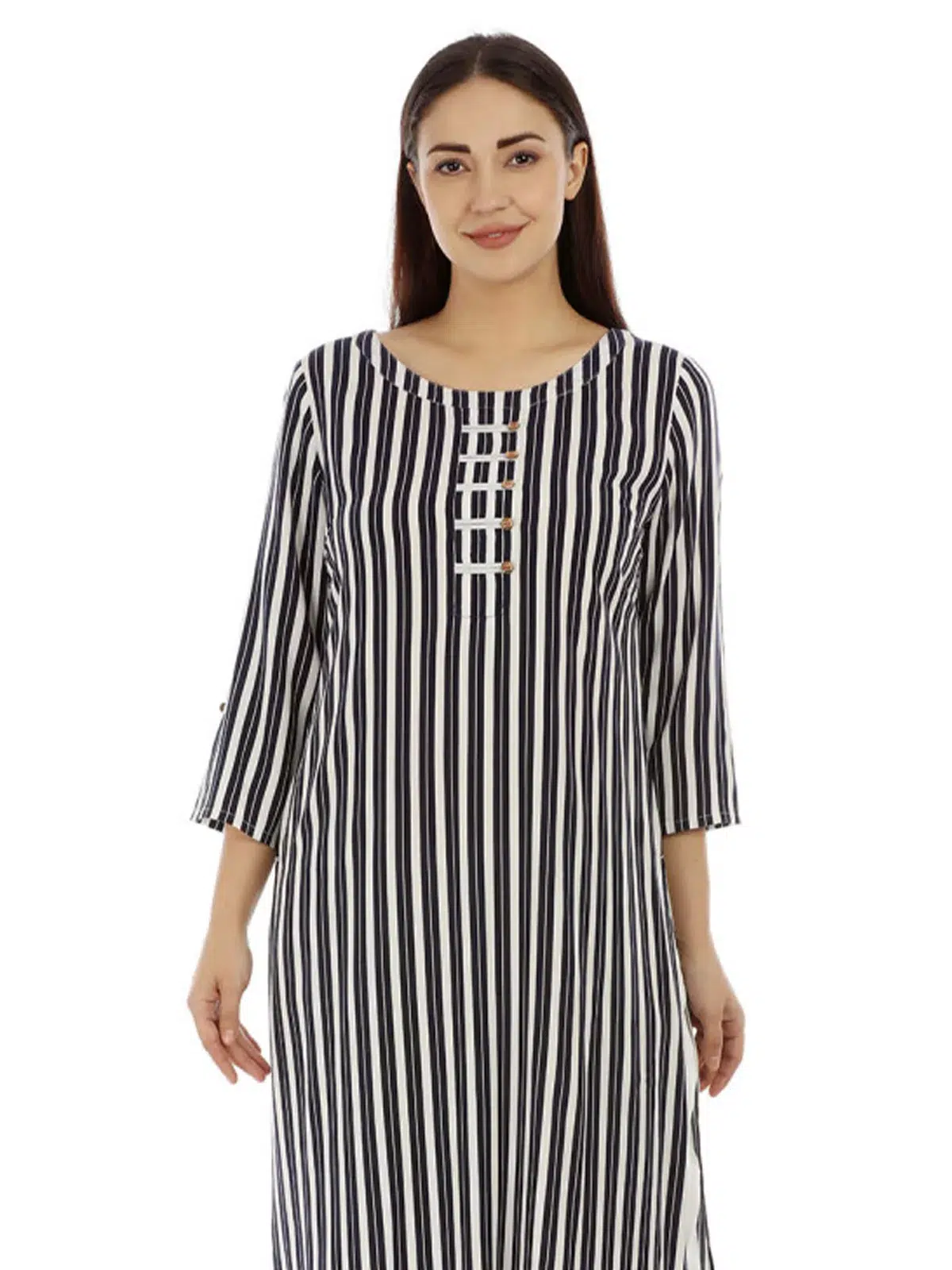 Navy Striped Kurta For Woman