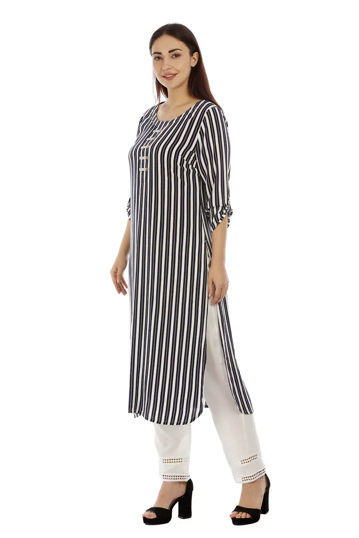 Navy Striped Kurta For Woman