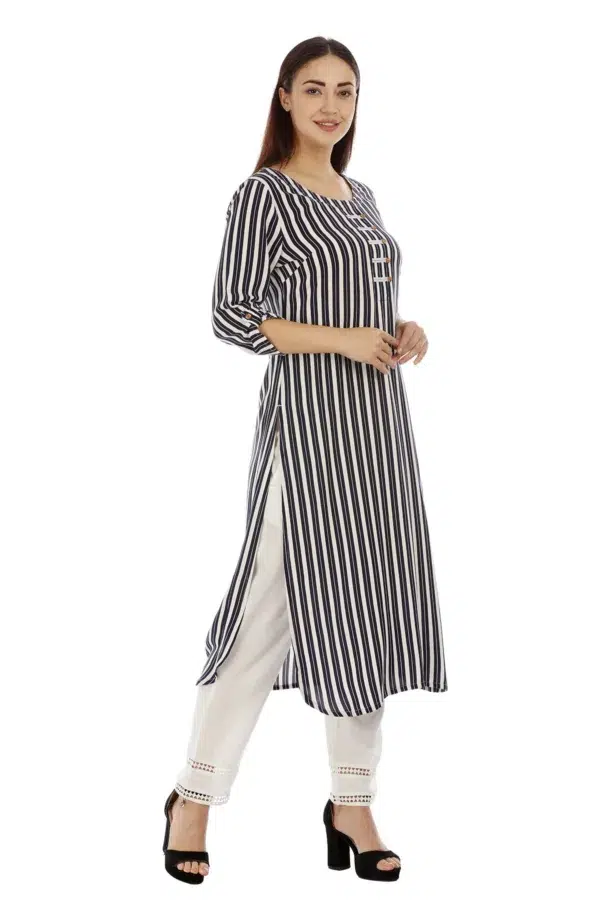 Navy Striped Kurta For Woman