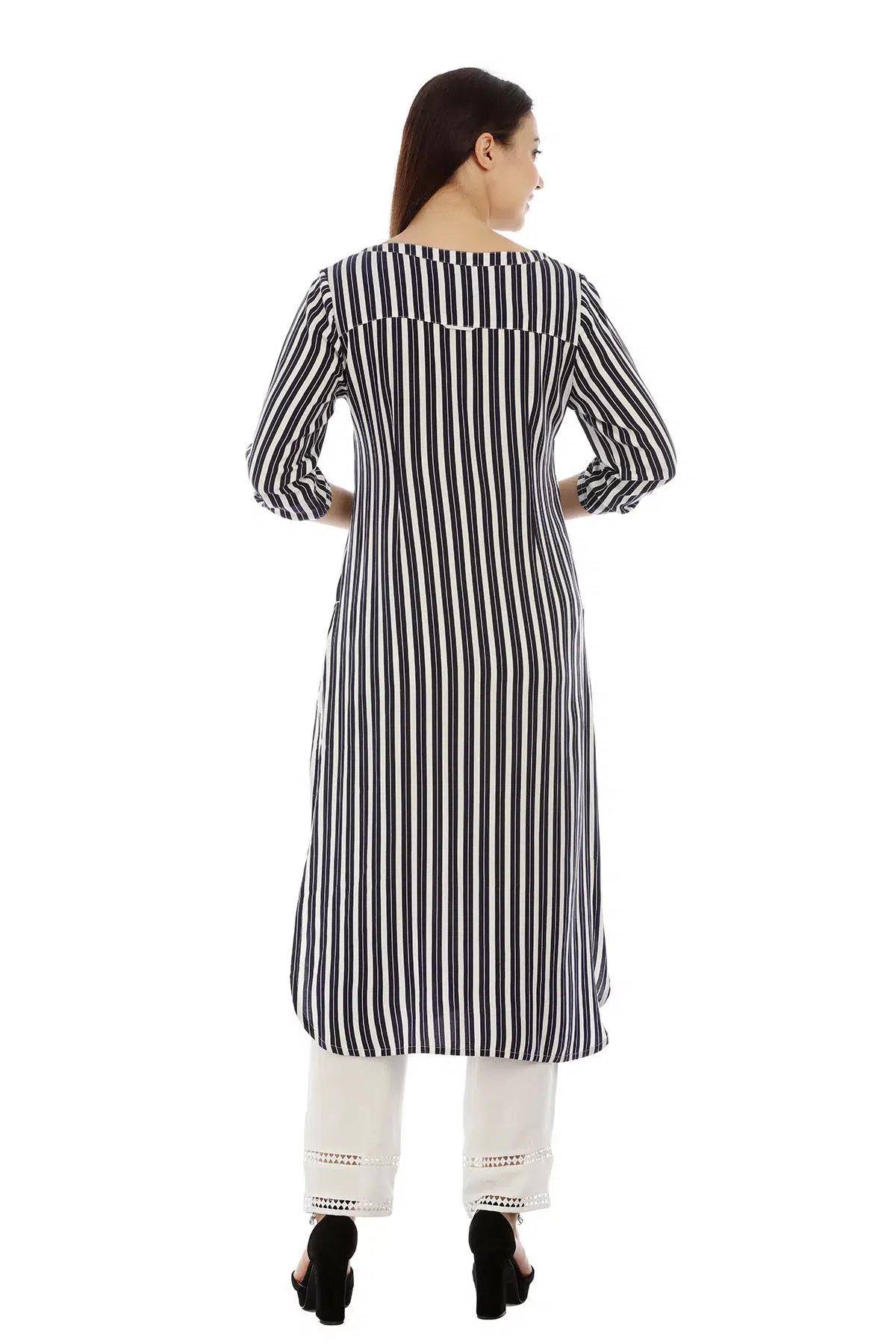 Navy Striped Kurta For Woman
