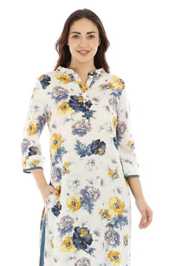 Pearl White Floral Printed Female Kurti