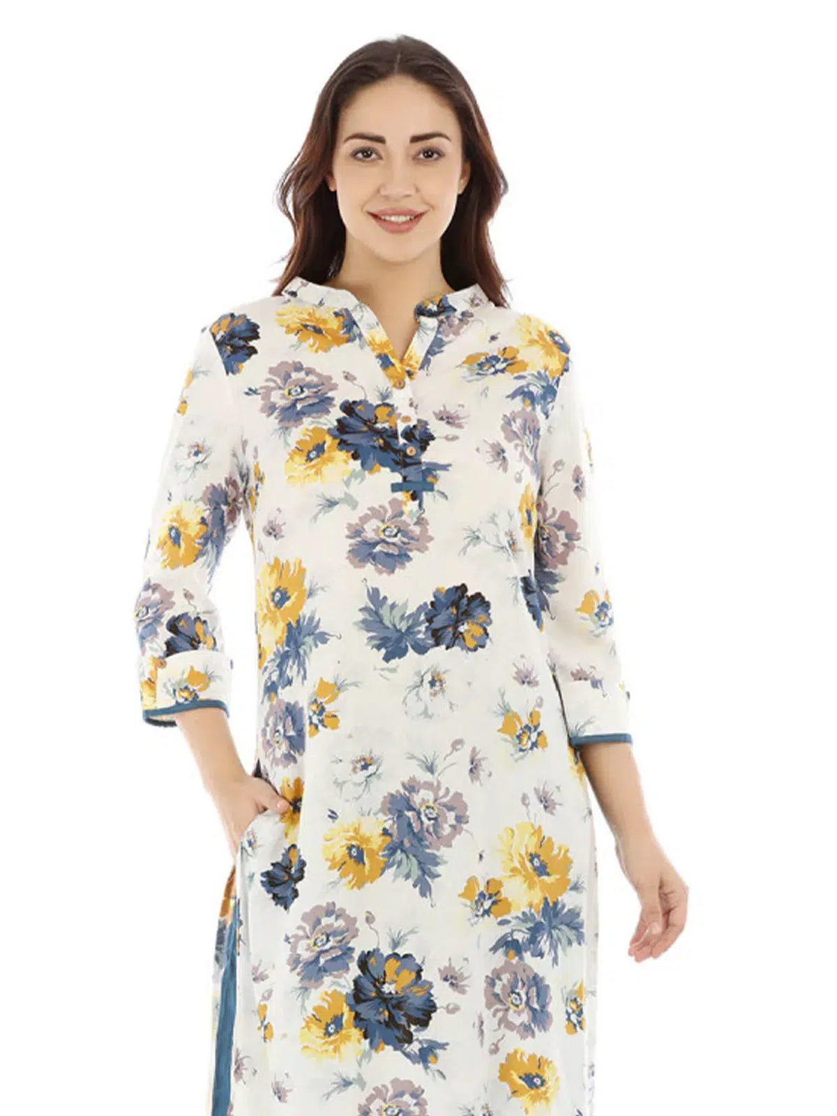 Pearl White Floral Printed Female Kurti