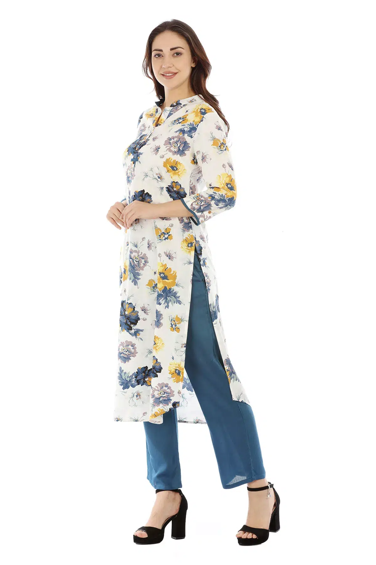Pearl White Floral Printed Female Kurti